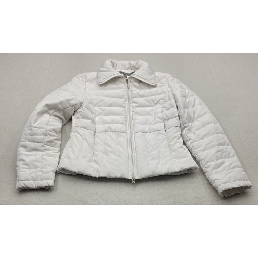 Kenneth Cole Reaction Puffer Jacket Women Medium White Quilted Down Feather Fill
